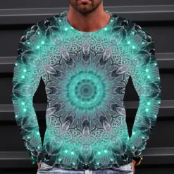 OUKU Men's Graphic Technology T Shirt Tee Long Sleeve T shirt 3D Print Crew Neck Shirt Fashion Designer Simple Outdoor Casual Daily Yellow Blue Green Spring & Fall Clothing Apparel S M L XL 2XL 3XL