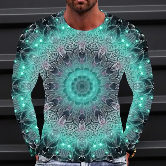 OUKU Men's Graphic Technology T Shirt Tee Long Sleeve T shirt 3D Print Crew Neck Shirt Fashion Designer Simple Outdoor Casual Daily Yellow Blue Green Spring & Fall Clothing Apparel S M L XL 2XL 3XL