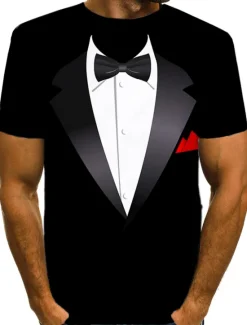 Discount OUKU Men's Graphic Tee Tuxedo Shirts Short Sleeve T shirt 3D Print Round Neck Shirt Exaggerated Basic Daily Black White Yellow Clothing Apparel Normal S M L XL XXL 3XL 4XL