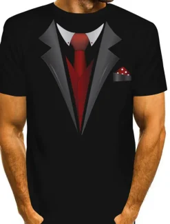 Discount OUKU Men's Graphic Tee Tuxedo Shirts Short Sleeve T shirt 3D Print Round Neck Shirt Exaggerated Basic Daily Black White Yellow Clothing Apparel Normal S M L XL XXL 3XL 4XL