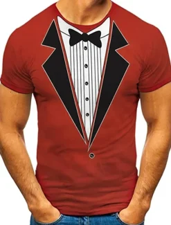 Discount OUKU Men's Graphic Tee Tuxedo Shirts Short Sleeve T shirt 3D Print Round Neck Shirt Exaggerated Basic Daily Black White Yellow Clothing Apparel Normal S M L XL XXL 3XL 4XL