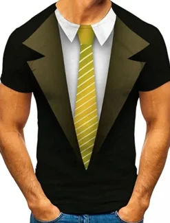 Discount OUKU Men's Graphic Tee Tuxedo Shirts Short Sleeve T shirt 3D Print Round Neck Shirt Exaggerated Basic Daily Black White Yellow Clothing Apparel Normal S M L XL XXL 3XL 4XL