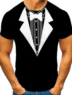 Discount OUKU Men's Graphic Tee Tuxedo Shirts Short Sleeve T shirt 3D Print Round Neck Shirt Exaggerated Basic Daily Black White Yellow Clothing Apparel Normal S M L XL XXL 3XL 4XL