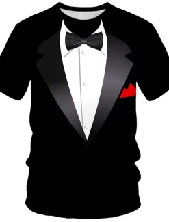 Discount OUKU Men's Graphic Tee Tuxedo Shirts Short Sleeve T shirt 3D Print Round Neck Shirt Exaggerated Basic Daily Black White Yellow Clothing Apparel Normal S M L XL XXL 3XL 4XL