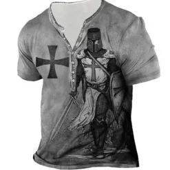 Hot OUKU Men's Graphic Templar Cross Cross T shirt Henley Shirt Tee Short Sleeve 3D Print Designer Basic Casual Outdoor Daily Sports Summer Blue Purple Brown Green Gray Henley Henley T-Shirt