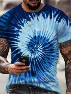 Sale OUKU Men's Graphic Tie Dye Spiral Stripe T Shirt Short Sleeve T shirt 3D Print Crew Neck Shirt Sports Designer Classic Daily Sports Weekend Yellow Blue Purple Summer Clothing Apparel S M L XL XXL 3XL