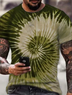 Sale OUKU Men's Graphic Tie Dye Spiral Stripe T Shirt Short Sleeve T shirt 3D Print Crew Neck Shirt Sports Designer Classic Daily Sports Weekend Yellow Blue Purple Summer Clothing Apparel S M L XL XXL 3XL