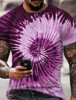 Sale OUKU Men's Graphic Tie Dye Spiral Stripe T Shirt Short Sleeve T shirt 3D Print Crew Neck Shirt Sports Designer Classic Daily Sports Weekend Yellow Blue Purple Summer Clothing Apparel S M L XL XXL 3XL