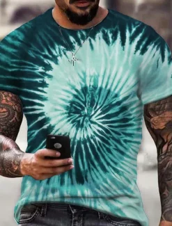 Sale OUKU Men's Graphic Tie Dye Spiral Stripe T Shirt Short Sleeve T shirt 3D Print Crew Neck Shirt Sports Designer Classic Daily Sports Weekend Yellow Blue Purple Summer Clothing Apparel S M L XL XXL 3XL