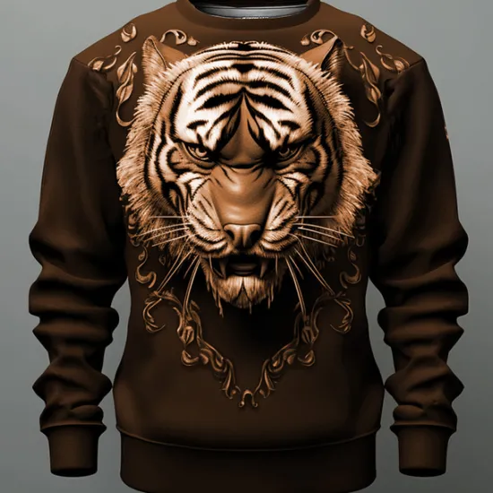 New OUKU Men's Graphic Tiger Sweatshirts Golf Pullover Sweatshirt Long Sleeve Sweatshirt Crew Neck Fashion Daily Casual 3D Print Vacation Holiday Going out Print Spring & Fall