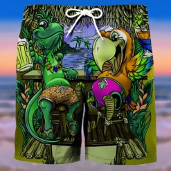 Clearance OUKU Men's Graphic Tree Parrot Swim Trunks Swim Shorts Board Shorts Mid Waist Fashion Streetwear Designer Casual Daily Holiday Pocket Drawstring Elastic Waist Designer Clothing Apparel