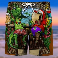Clearance OUKU Men's Graphic Tree Parrot Swim Trunks Swim Shorts Board Shorts Mid Waist Fashion Streetwear Designer Casual Daily Holiday Pocket Drawstring Elastic Waist Designer Clothing Apparel