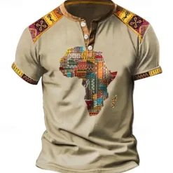 Discount OUKU Men's Graphic Tribal Henley Shirt Vintage Shirt Short Sleeve 3D Print Designer Ethnic Comfortable Outdoor Daily Summer Black Blue Brown Green Henley Henley T-Shirt