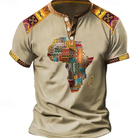 Discount OUKU Men's Graphic Tribal Henley Shirt Vintage Shirt Short Sleeve 3D Print Designer Ethnic Comfortable Outdoor Daily Summer Black Blue Brown Green Henley Henley T-Shirt