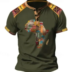 Discount OUKU Men's Graphic Tribal Henley Shirt Vintage Shirt Short Sleeve 3D Print Designer Ethnic Comfortable Outdoor Daily Summer Black Blue Brown Green Henley Henley T-Shirt