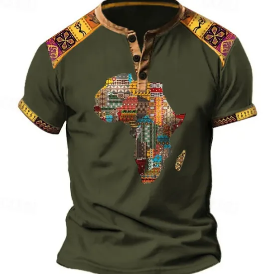 Discount OUKU Men's Graphic Tribal Henley Shirt Vintage Shirt Short Sleeve 3D Print Designer Ethnic Comfortable Outdoor Daily Summer Black Blue Brown Green Henley Henley T-Shirt