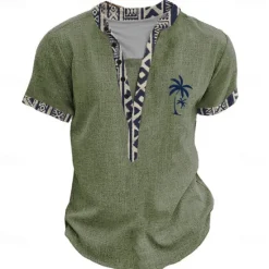 Online OUKU Men's Graphic Tribal Henley Shirt Short Sleeve 3D Print Fashion Designer Basic Street Casual Daily Summer Spring Light Blue Black Light Green Khaki Henley Henley T-Shirt