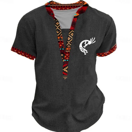 Discount OUKU Men's Graphic Tribal Henley Shirt Short Sleeve 3D Print Fashion Designer Basic Daily Summer Light Blue Black Green Khaki Henley Henley T-Shirt