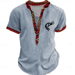 Discount OUKU Men's Graphic Tribal Henley Shirt Short Sleeve 3D Print Fashion Designer Basic Daily Summer Light Blue Black Green Khaki Henley Henley T-Shirt