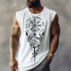 Sale OUKU Men's Graphic Tribal Vest Top Sleeveless T Shirt for Men Cap Sleeve T shirt 3D Print Crew Neck Shirt Designer Ethnic Muscle Daily Sports Gym Black White Navy Blue Spring & Summer Clothing Apparel S M