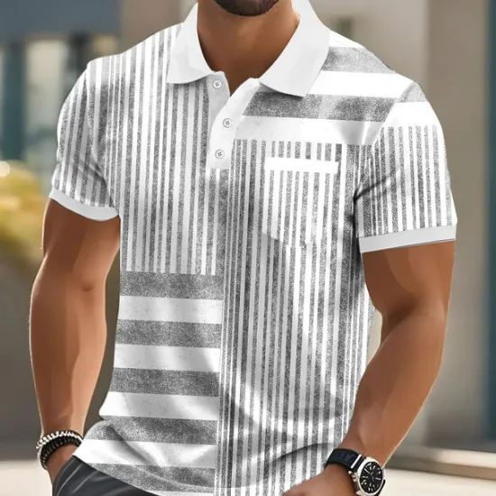 Hot OUKU Men's Graphic Vertical Stripes Polo Short Sleeve Polo Shirts Collared Shirts Business Casual Outdoor Athleisure Daily Wear Buttons 3D Print Summer Blue Brown Green