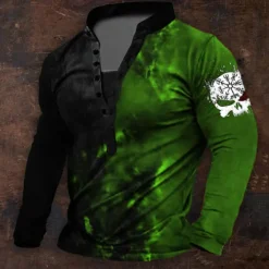 Online OUKU Men's Graphic Viking Henley Shirt Long Sleeve 3D Printing Daily Retro Vintage Casual Holiday Going out Festival Spring & Fall Blue Red Purple Green Henley Henley T-Shirt