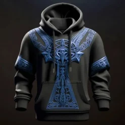 Outlet OUKU Men's Graphic Viking Hoodie Hoodies Sweatshirt Fashion Daily Long Sleeve Hooded Vacation Sports Outdoor Holiday Blue Green Print Front Pocket Spring & Fall Designer