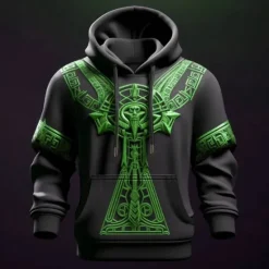 Outlet OUKU Men's Graphic Viking Hoodie Hoodies Sweatshirt Fashion Daily Long Sleeve Hooded Vacation Sports Outdoor Holiday Blue Green Print Front Pocket Spring & Fall Designer