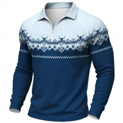 Outlet OUKU Men's Graphic Western Wear Polo Long Sleeve Polo Shirts Casual Western Style Outdoor Daily Wear 3D Print Quarter Zip Polo Spring Fall Winter Black Blue Brown
