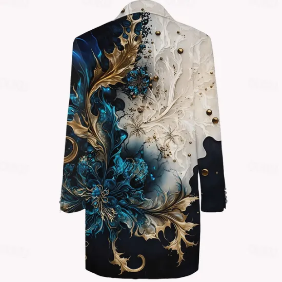 Clearance OUKU Men's Graphic Winter Coat Fleece Jacket Overcoat Thermal Comfortable Artistic Party Evening Wear Daily Wear Buttons 3D Print Front Pocket Winter Turndown Long Sleeve Blue