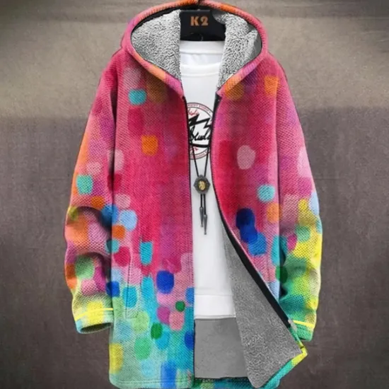 OUKU Men's Graphic Winter Coat Fleece Jacket Coat Thermal Warm Comfortable Casual Daily Wear Zipper Pocket 3D Print Fall Winter Hooded Long Sleeve Red Blue Light Blue