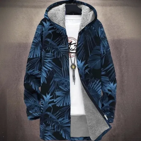 OUKU Men's Graphic Winter Coat Fleece Jacket Coat Thermal Warm Comfortable Casual Daily Wear Zipper Pocket 3D Print Fall Winter Hooded Long Sleeve Red Blue Light Blue