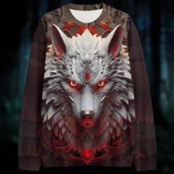 Clearance OUKU Men's Graphic Wolf Dark Sweatshirts Golf Pullover Sweatshirt Long Sleeve Sweatshirt Hooded Vacation Cool Daily Print Vacation Sports Outdoor Going out Printing Winter Spring & Fall Brown