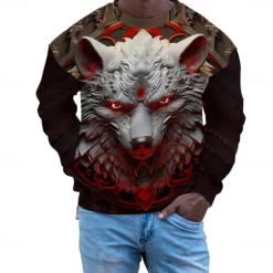 Clearance OUKU Men's Graphic Wolf Dark Sweatshirts Golf Pullover Sweatshirt Long Sleeve Sweatshirt Hooded Vacation Cool Daily Print Vacation Sports Outdoor Going out Printing Winter Spring & Fall Brown