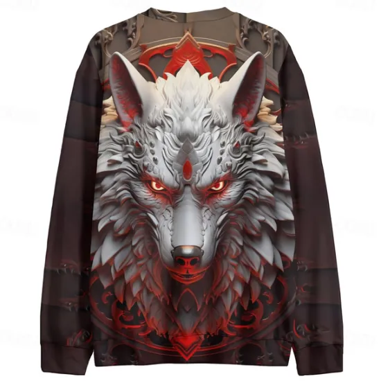 Clearance OUKU Men's Graphic Wolf Dark Sweatshirts Golf Pullover Sweatshirt Long Sleeve Sweatshirt Hooded Vacation Cool Daily Print Vacation Sports Outdoor Going out Printing Winter Spring & Fall Brown