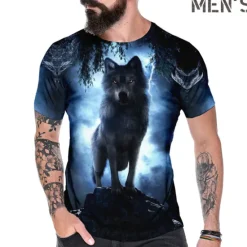 Online OUKU Men's Graphic Wolf T Shirt Tee Short Sleeve T shirt 3D Print Crew Neck Shirt Vintage Fashion Designer Outdoor Casual Daily Blue Dark Green Orange Spring & Summer Clothing Apparel S M L XL 2XL 3XL