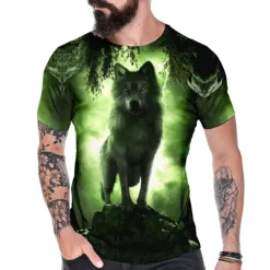 Online OUKU Men's Graphic Wolf T Shirt Tee Short Sleeve T shirt 3D Print Crew Neck Shirt Vintage Fashion Designer Outdoor Casual Daily Blue Dark Green Orange Spring & Summer Clothing Apparel S M L XL 2XL 3XL