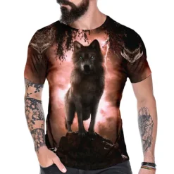 Online OUKU Men's Graphic Wolf T Shirt Tee Short Sleeve T shirt 3D Print Crew Neck Shirt Vintage Fashion Designer Outdoor Casual Daily Blue Dark Green Orange Spring & Summer Clothing Apparel S M L XL 2XL 3XL