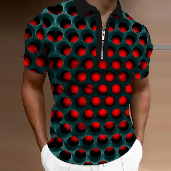 Best OUKU Men's Graphic Zip Polo Shirts Golf Shirt Short Sleeve Polo Shirts Collared Shirts Casual Vacation Wear Rave Wear Party Outfits 3D Print Quarter Zip Polo Red Blue Purple