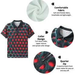 Best OUKU Men's Graphic Zip Polo Shirts Golf Shirt Short Sleeve Polo Shirts Collared Shirts Casual Vacation Wear Rave Wear Party Outfits 3D Print Quarter Zip Polo Red Blue Purple