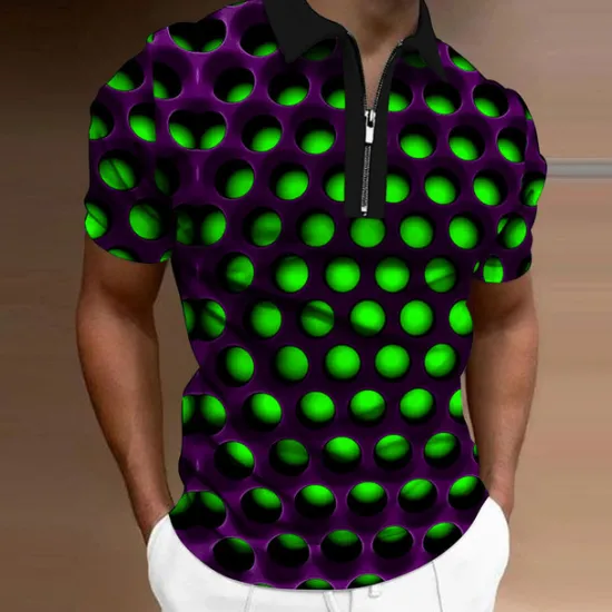 Best OUKU Men's Graphic Zip Polo Shirts Golf Shirt Short Sleeve Polo Shirts Collared Shirts Casual Vacation Wear Rave Wear Party Outfits 3D Print Quarter Zip Polo Red Blue Purple