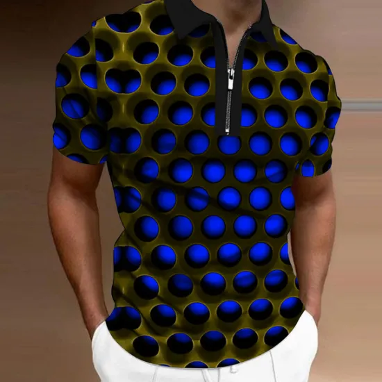 Best OUKU Men's Graphic Zip Polo Shirts Golf Shirt Short Sleeve Polo Shirts Collared Shirts Casual Vacation Wear Rave Wear Party Outfits 3D Print Quarter Zip Polo Red Blue Purple