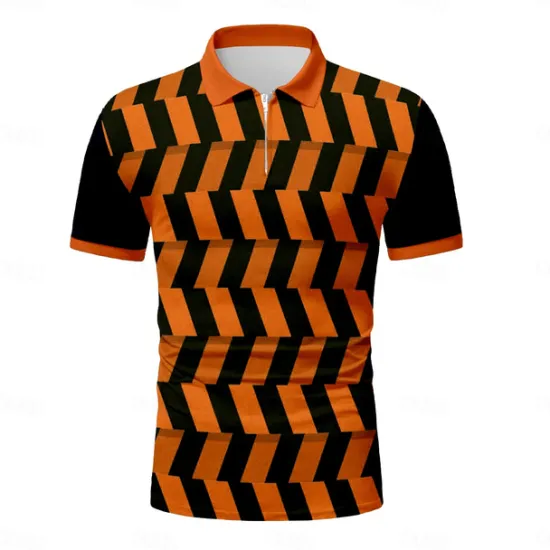 Outlet OUKU Men's Graphic Zip Polo Shirts Golf Shirt Short Sleeve Polo Shirts Collared Shirts Casual Vacation Wear Rave Wear Party Outfits 3D Print Quarter Zip Polo Summer Violet Pink Lake blue Black / Orange