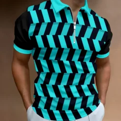 Outlet OUKU Men's Graphic Zip Polo Shirts Golf Shirt Short Sleeve Polo Shirts Collared Shirts Casual Vacation Wear Rave Wear Party Outfits 3D Print Quarter Zip Polo Summer Violet Pink Lake blue Black / Orange