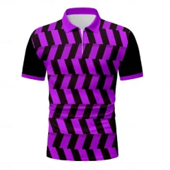 Outlet OUKU Men's Graphic Zip Polo Shirts Golf Shirt Short Sleeve Polo Shirts Collared Shirts Casual Vacation Wear Rave Wear Party Outfits 3D Print Quarter Zip Polo Summer Violet Pink Lake blue Black / Orange