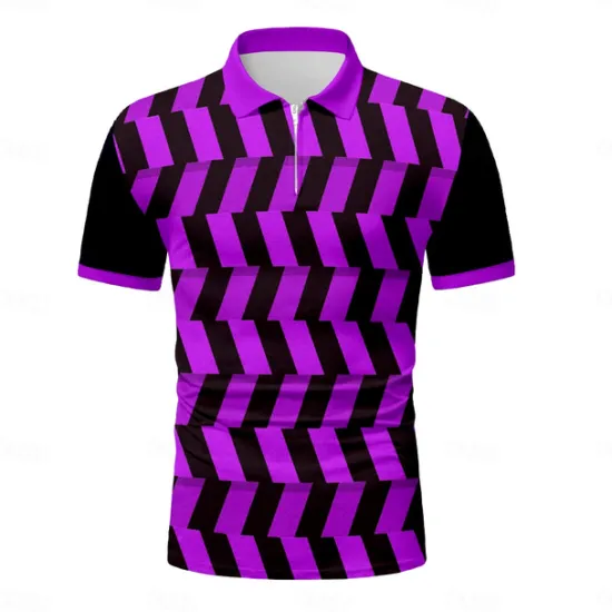 Outlet OUKU Men's Graphic Zip Polo Shirts Golf Shirt Short Sleeve Polo Shirts Collared Shirts Casual Vacation Wear Rave Wear Party Outfits 3D Print Quarter Zip Polo Summer Violet Pink Lake blue Black / Orange