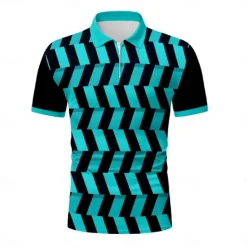 Outlet OUKU Men's Graphic Zip Polo Shirts Golf Shirt Short Sleeve Polo Shirts Collared Shirts Casual Vacation Wear Rave Wear Party Outfits 3D Print Quarter Zip Polo Summer Violet Pink Lake blue Black / Orange