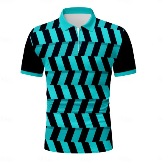 Outlet OUKU Men's Graphic Zip Polo Shirts Golf Shirt Short Sleeve Polo Shirts Collared Shirts Casual Vacation Wear Rave Wear Party Outfits 3D Print Quarter Zip Polo Summer Violet Pink Lake blue Black / Orange