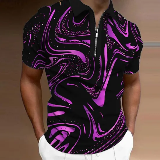 Outlet OUKU Men's Graphic Zip Polo Shirts Golf Shirt Short Sleeve Polo Shirts Collared Shirts Casual Vacation Wear Rave Wear Party Outfits 3D Print Quarter Zip Polo Yellow Blue Purple