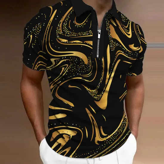 Outlet OUKU Men's Graphic Zip Polo Shirts Golf Shirt Short Sleeve Polo Shirts Collared Shirts Casual Vacation Wear Rave Wear Party Outfits 3D Print Quarter Zip Polo Yellow Blue Purple